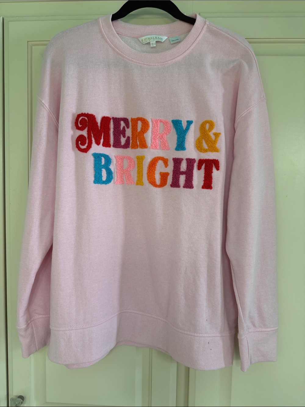 Shiraleah Pink 'Merry & Bright' Chenille Letter Crewneck